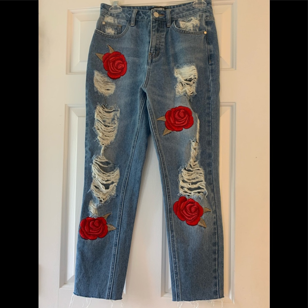 Rose Patched Boyfriend Jeans